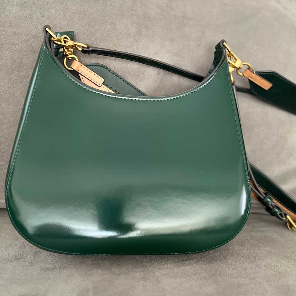 TORY BURCH Handbag Emerson Swingpack Patent Pine Green Leather Bag Purse - Picture 5 of 10